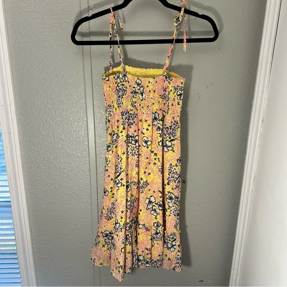 Lilly Pulitzer Girls Yellow Floral Tie Straps Smocked Bodice Dress Size Small
